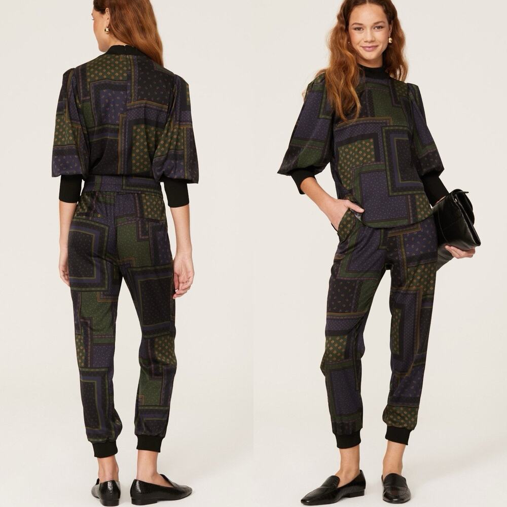 Veronica Beard Avamere Cozy Patchwork Satin Track Jogger Pants 10